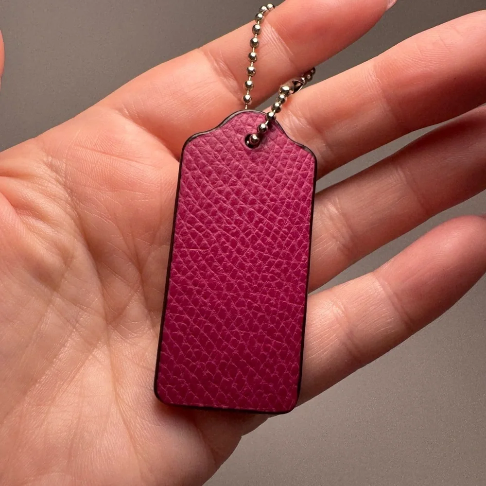 Coach Raspberry Pink Leather Hang Tag Bag Charm w/Silver Ball Chain